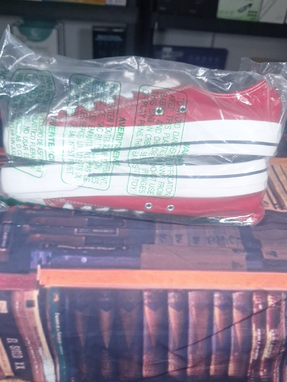Red and White Canvas Sneaker - Low Top 10 Men 9 Lady
